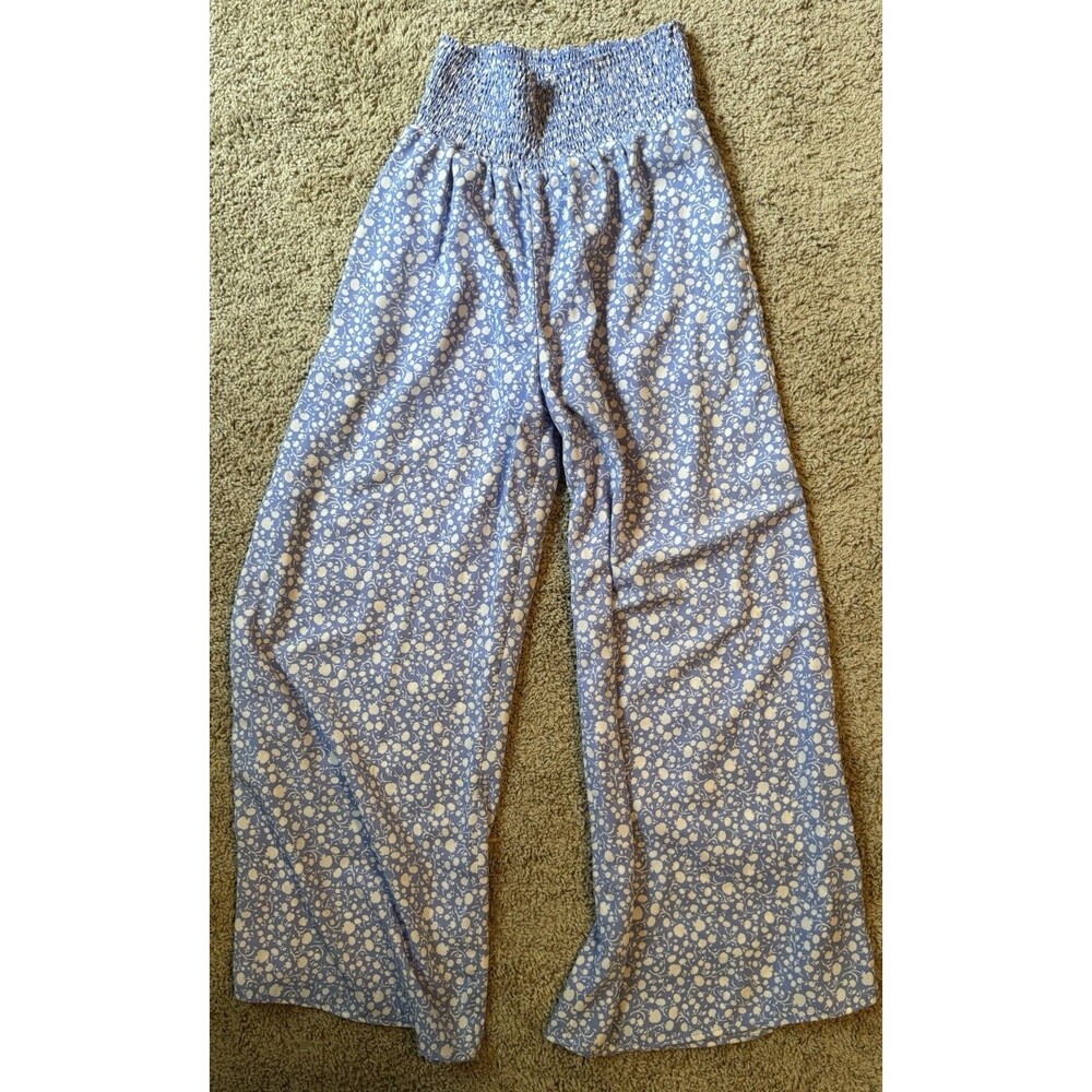 Sienna Sky Women's Blue White Floral Wide-Leg Pants Elastic Waist Size M